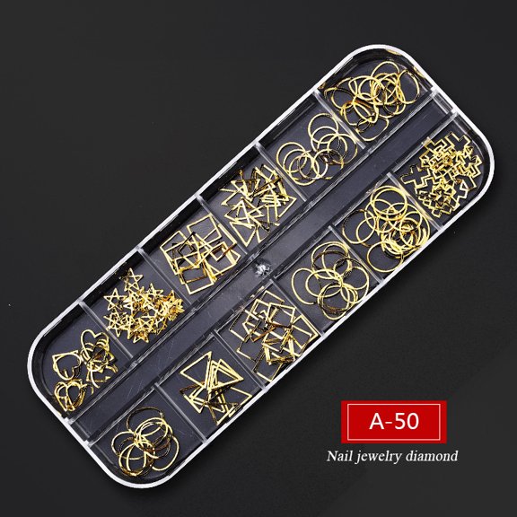 Xiao Hua nail glitter jewelry -1 piece (12 grids), with compact storage box, 3D nail jewelry, DIY craft for decorating phone cases with nails for weddings and parties, style 47