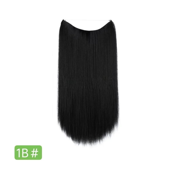Xiao Hua one-piece straight hair extensions, 18 inch long wig with invisible thread design, suitable for curly or straight hair, multi-functional styling wig, black, 1 piece