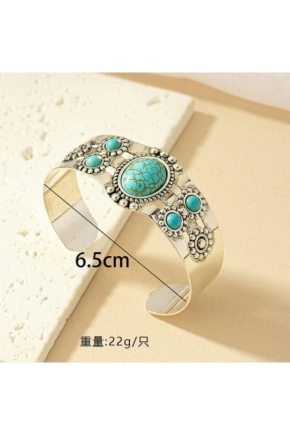oval turquoise gemstone handmade jewelry cuff bracelet - B, 1 piece