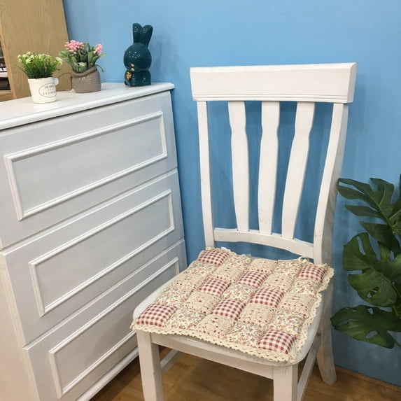 Xiao Hua patchwork chair cushion with tie -1 piece, 15.75 * 15.75 inch farmhouse print cushion with exquisite lace trim, suitable for kitchen dining chair cushion, style 05