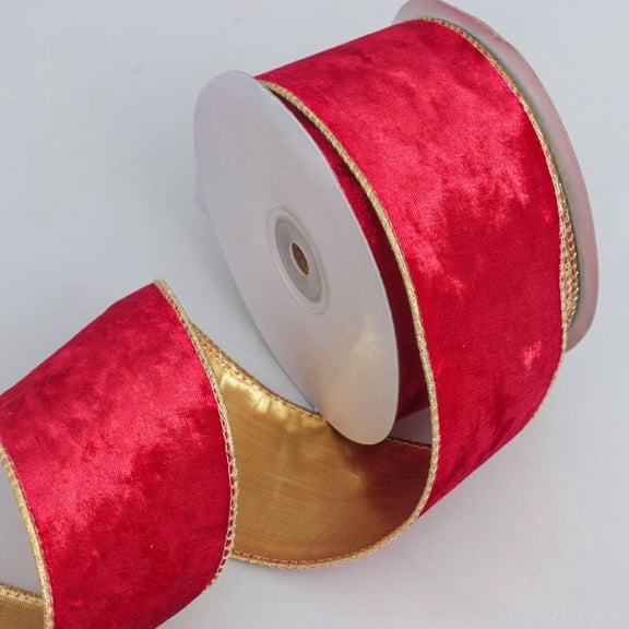 Xiao Hua red decorative ribbon -1 piece, 2.48 inches wide, 10 yards long velvet double-sided Christmas tree wreath decorative gold edge band, used for holiday decoration