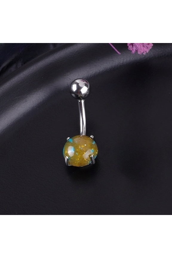 round natural stone stainless steel belly button nail -10 pieces, 1.6mm (14G) curved barbell belly button accessory, suitable for women's daily party wear in summer, style 1