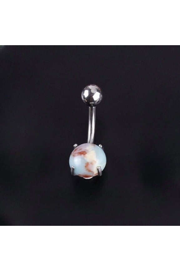 round natural stone stainless steel belly button nail -10 pieces, 1.6mm (14G) curved barbell belly button accessory, suitable for women's daily party wear in summer, style 13
