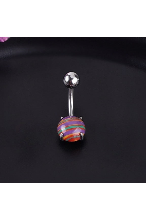 round natural stone stainless steel belly button nail -10 pieces, 1.6mm (14G) curved barbell belly button accessory, suitable for women's daily party wear in summer, style 4
