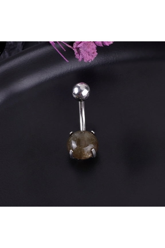 round natural stone stainless steel belly button nail -10 pieces, 1.6mm (14G) curved barbell belly button accessory, suitable for women's daily party wear in summer, style 2