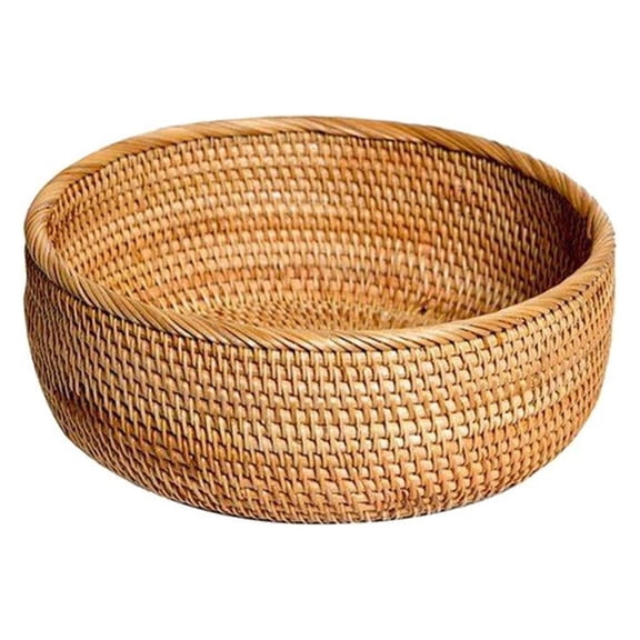 Xiao Hua round woven wicker bread basket, suitable for storing fruits and vegetables, organizing kitchen countertops and bathroom items, 1 piece, 8.07 * 2.56 inches
