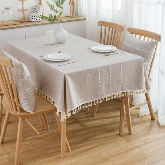 Xiao Hua rural style waterproof and wrinkle resistant dining table tablecloth, rectangular tablecloth, suitable for kitchen and dining rooms, khaki, 55.12*94.50 inches, 1 piece