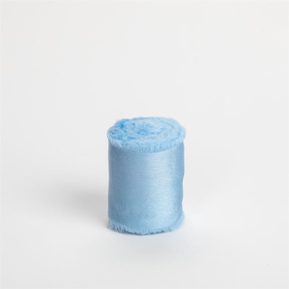 Xiao Hua sky blue fringed satin ribbon -1 piece, 1.57 inches wide, size 5 long, hand brushed chiffon ribbon, Bohemian wedding decoration, suitable for crafts and floral arrangements