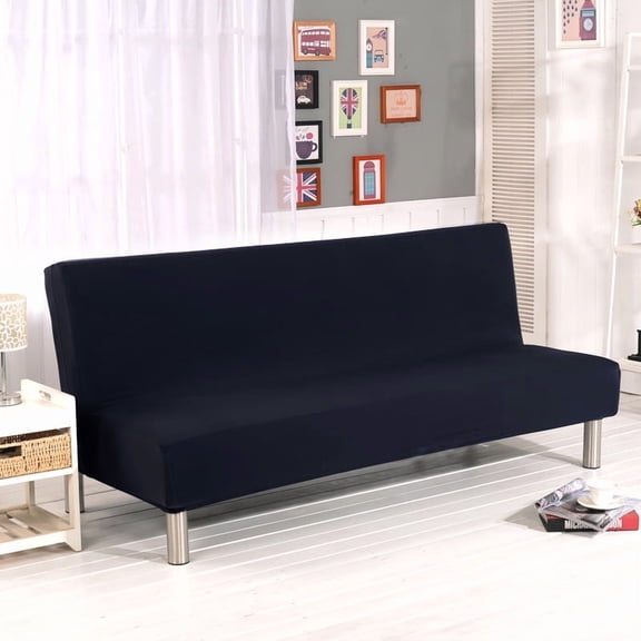 Xiao Hua solid color armless sofa bed cover, elastic fabric, suitable for three seat fully folding sofa, suitable for sofa length of about 74.8-82.7 inches, black, 1 piece