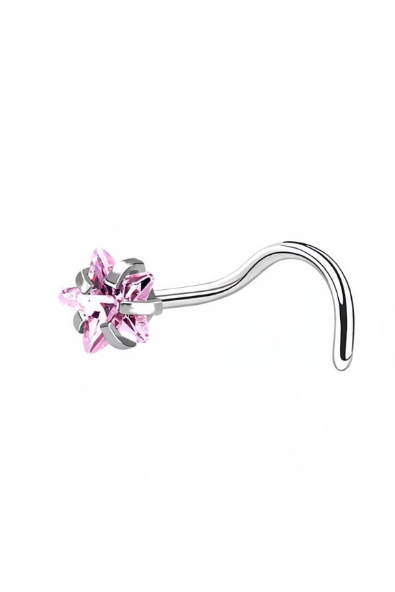 spiral silver nose ring puncture needle -10 pieces, hypoallergenic male and female polished puncture nose nails, daily wear of body accessories, Pink pentagram rhinestone