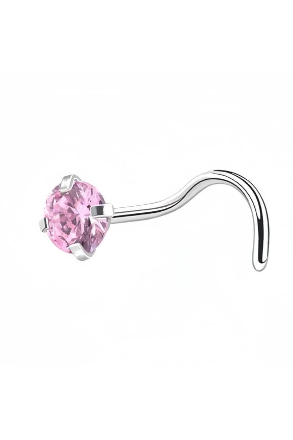 spiral silver nose ring puncture needles -10 pieces, hypoallergenic male and female polished puncture nose nails, daily wear of body accessories, Pink round rhinestones