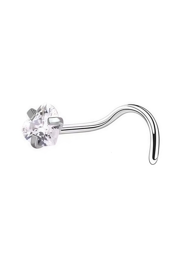 spiral silver nose ring puncture needles -10 pieces, hypoallergenic male and female polished puncture nose nails, daily wear of body accessories, white heart-shaped rhinestones