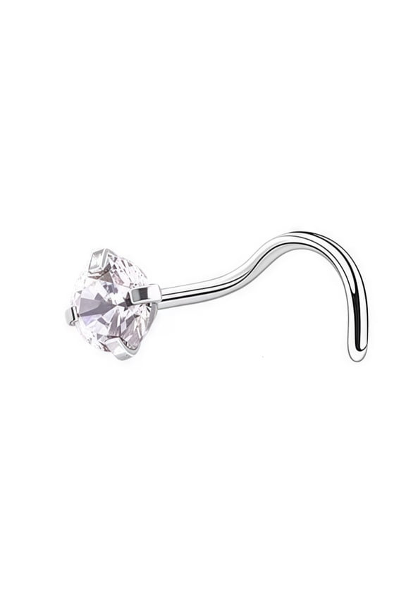 spiral silver nose ring puncture needles -10 pieces, hypoallergenic male and female polished puncture nose nails, daily wear of body accessories, white round rhinestones