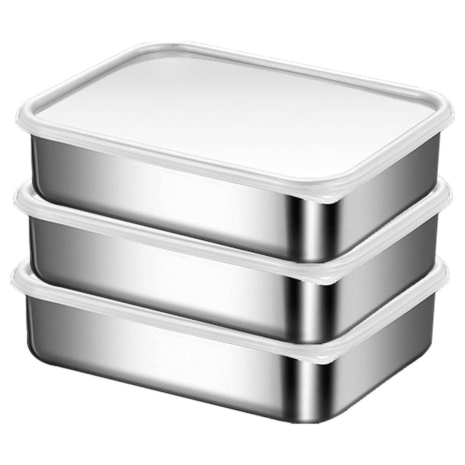 Xiao Hua stainless steel food storage container, food storage bento box, leak proof silicone lid, dishwasher washable, 3 pieces, large size