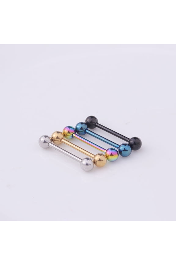 stainless steel tongue rings -10 pieces (2 pieces in 5 colors each), 19mm rod length 1.6mm rod diameter, screw in straight ball barbell, used for body piercing accessories