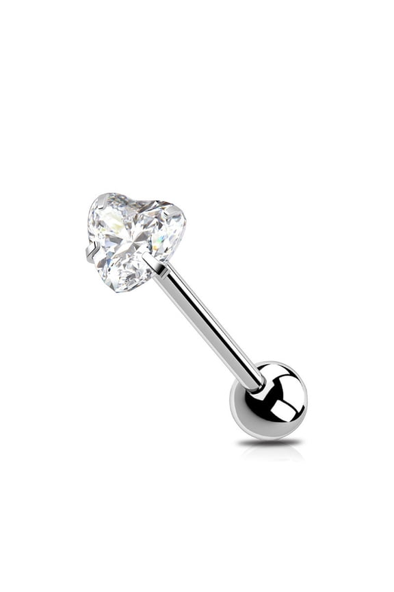 stainless steel tongue straight ring -4 pieces, 16mm rod length 1.6mm diameter 5mm rotating ball, male and female hypoallergenic body puncture accessories, White heart-shaped