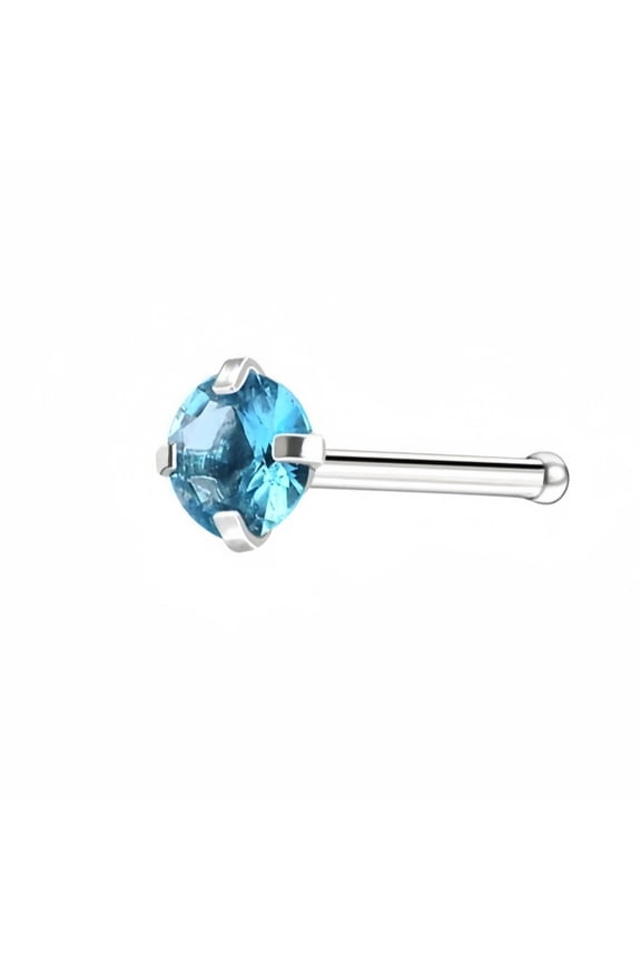 straight silver nose ring puncture needles -10 pieces, hypoallergenic male and female polished puncture nose nails, daily wear of body accessories, Blue round rhinestones