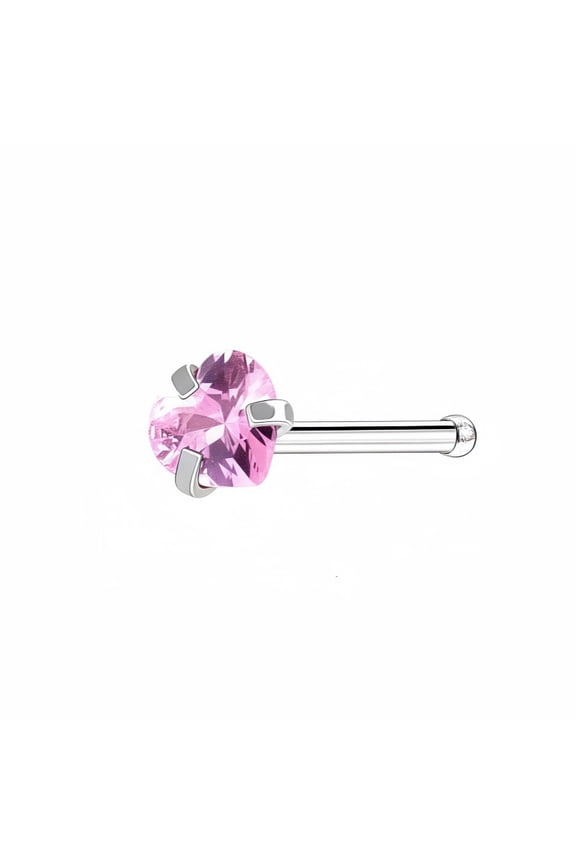 straight silver nose ring puncture needles -10 pieces, hypoallergenic male and female polished puncture nose nails, daily wear of body accessories, Pink heart-shaped rhinestones