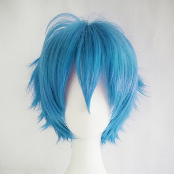 Xiao Hua straight tube fluffy wig, 1 piece - Light blue 11.8-inch men's short wig, asymmetrical side, heat-resistant synthetic fiber texture short hair wig, easy to wear party wig