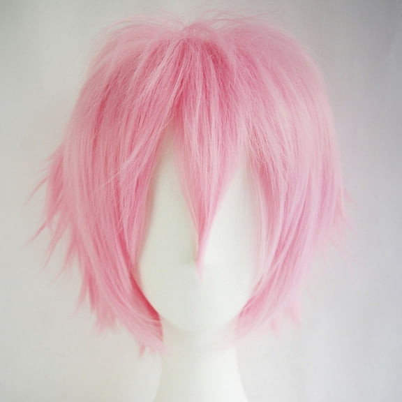 Xiao Hua straight tube fluffy wig, 1 piece - light pink 11.8-inch men's short wig, asymmetrical side, heat-resistant synthetic fiber texture short hair wig, easy to wear party wig