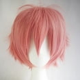 thumbnail image 1 of Xiao Hua straight tube fluffy wig, 1 piece - pink 11.8-inch men's short wig, asymmetrical side, heat-resistant synthetic fiber texture short hair wig, easy to wear party wig, 1 of 2