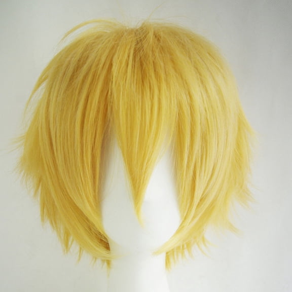 Xiao Hua straight tube fluffy wig, 1 piece - yellow 11.8-inch men's short wig, asymmetrical side, heat-resistant synthetic fiber texture short hair wig, easy to wear party wig
