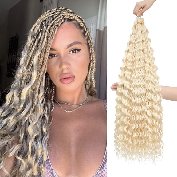 Xiao Hua synthetic crochet wig, 18 inch beige water wave crochet wig, pre looped crochet wig for quick weaving, Bohemian water wave hair style wig, 1 piece