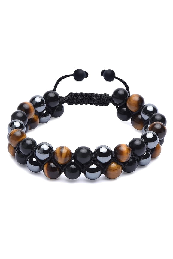 three-layer protective bracelet, tiger eye obsidian and hematite 8mm bead bracelet, unisex, crystal jewelry healing bracelet brings good luck, prosperity and happiness