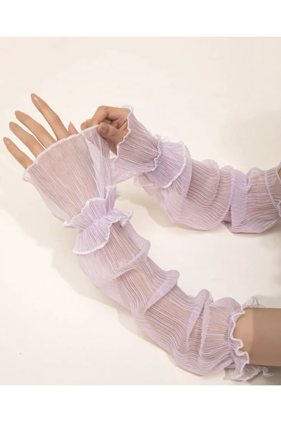 transparent mesh lace arm sleeves, long ultra-thin lace gloves without finger sleeves - purple