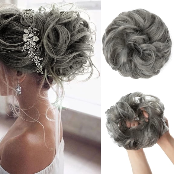 Xiao Hua wig bun hair loop, women's fluffy curly hair bun, curly hair extensions, messy hair bun fake hair loop, 1 piece, Gray