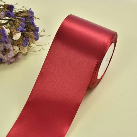 Xiao Hua wine red Wide Ribbon -3.15-inch wide 22 meter long ribbon spool, used for wedding decoration, wrapping bouquets, handmade -1 piece of high-end wedding decoration ribbon