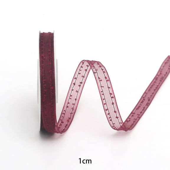 Xiao Hua wine red transparent ribbon -1 piece, 0.39 inches wide, 10 yards long gift wrapping ribbon, Christmas wedding bouquet ribbon, Christmas wreath transparent chiffon ribbon