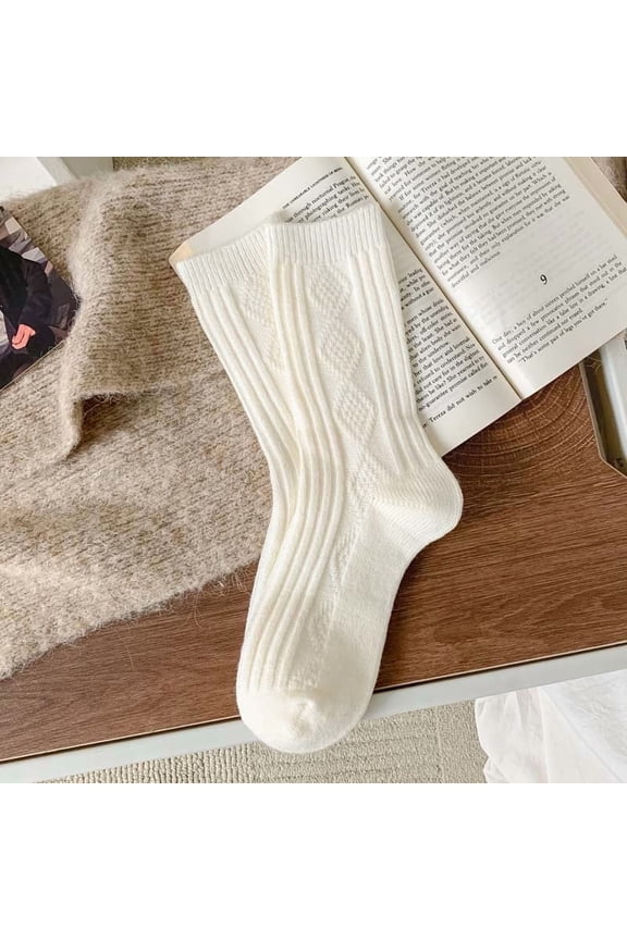 women's wool socks, suitable for hiking boots, warm knit, comfortable in winter, mid length socks, work socks, soft and comfortable. 1 pair, White