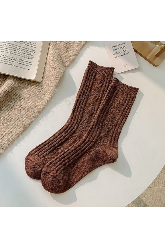 women's wool socks, suitable for hiking boots, warm knit, comfortable in winter, mid length socks, work socks, soft and comfortable. 1 pair, brown