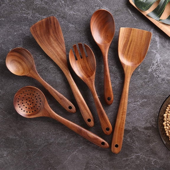 Xiao Hua wooden cooking utensil set, heat-resistant and non stick kitchen utensils, food safe materials, suitable for home kitchens and restaurants -6-piece set