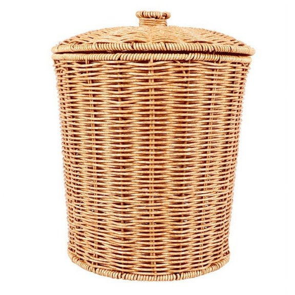 Xiao Hua woven basket with lid, circular rattan trash can, flower pot storage basket, willow waste paper basket, trash can, 1 piece
