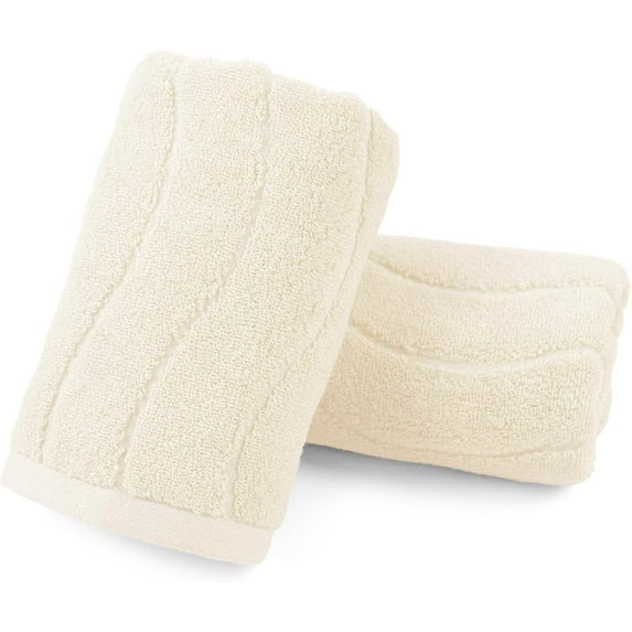 XiaoBanDeng 2-Piece Hand Towels Set in Forest Green, Wavy Striped Jacquard Towels for Bathroom Kitchen Gifts (13x29 Inches, Cotton)