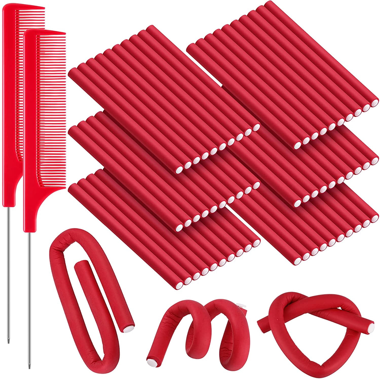 XiaoBanDeng 60 Flexible Curling Rods Set - No Heat Hair Rollers for ...