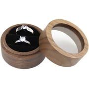 XiaoBanDeng DSHOM Round Wooden Jewelry Ring Box Transparent Lid Couple Rings Box for Engagement Wedding Box Two Slots Black Velvet