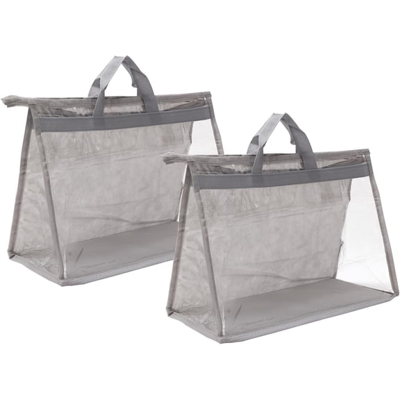 XiaoBanDeng Handbag Dust Bags, 2 Pack Clear Purse Storage Organizer M Size PVC Dustproof Handbag Cover Transparent Purse Protector, Beige