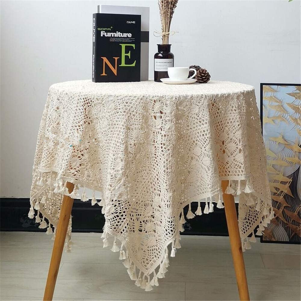 Beige Cotton Crochet Lace Square Tablecloth 35x35 Inch