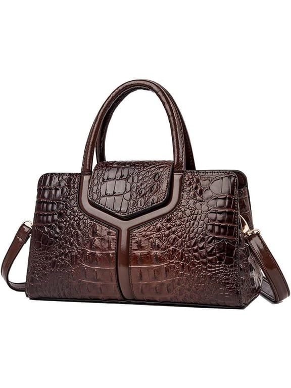 Top Handle Handbags Women Purse Crocodile Pattern Faux Leather Tote Bags Satchel Bags Zipper&Flap Handbag Shoulder Bag