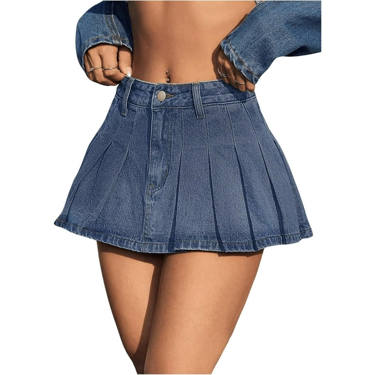 Knee length denim skater skirt hot sale