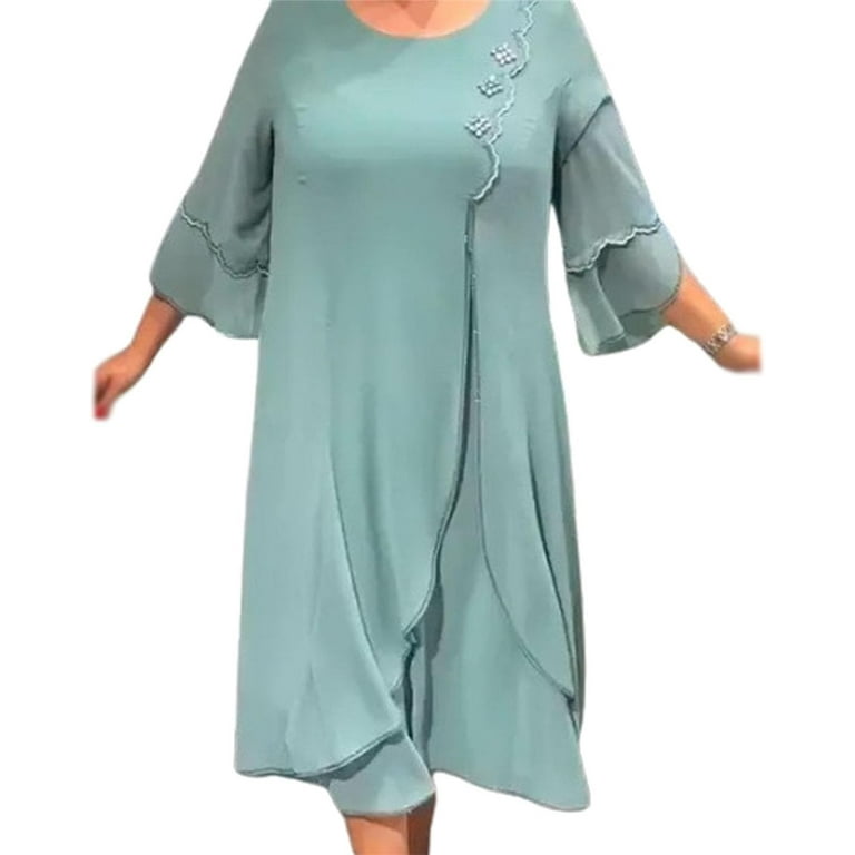 XiaoBanDeng Women s Chiffon Solid Color Loose Dress Loose Chiffon Dresses Shift Dress Mid Length Sleeves Long Ruffles Skirt