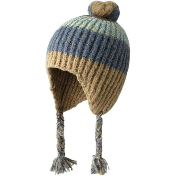 XiaoBanDeng Women's Knitted Beanie Hat Cute Russian Ushanka Hat Stretchy Skull Cap Winter Warm Trapper Hat Earflap with Pompom
