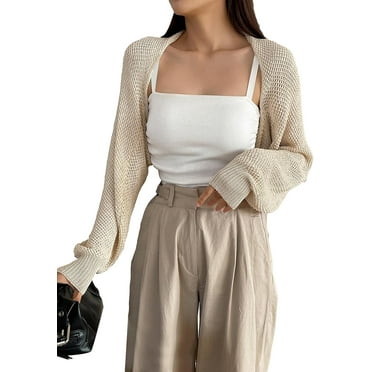 XiaoBanDeng Women's Open Front Bolero Shrug Lightweight Dolman Sleeve Cropped Cardigan