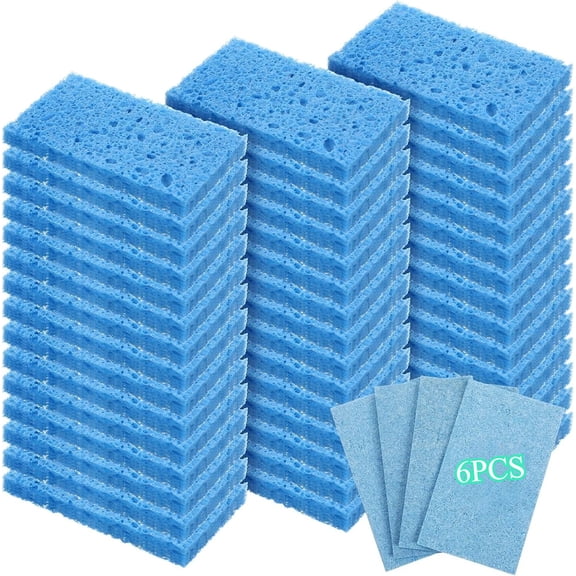 XiaoEN 6/12/24/30 Pieces Kitchen Sponge Bulk Natural Sponges for Dishes Compressed Wood Pulp Sponges Cleaning Sponge Without Scratching for Kitchen Bathroom, 3.9 x 2.4 x 0.12 Inch
