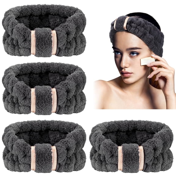 XiaoEn 4 Pack Microfiber Headbands Spa Facial Headbands Makeup Head bands Elastic Terry Cloth Head Wrap for Women Girls Washing Face Makeup Shower Yoga Sports(Coffee, Khaki, Pink and White)