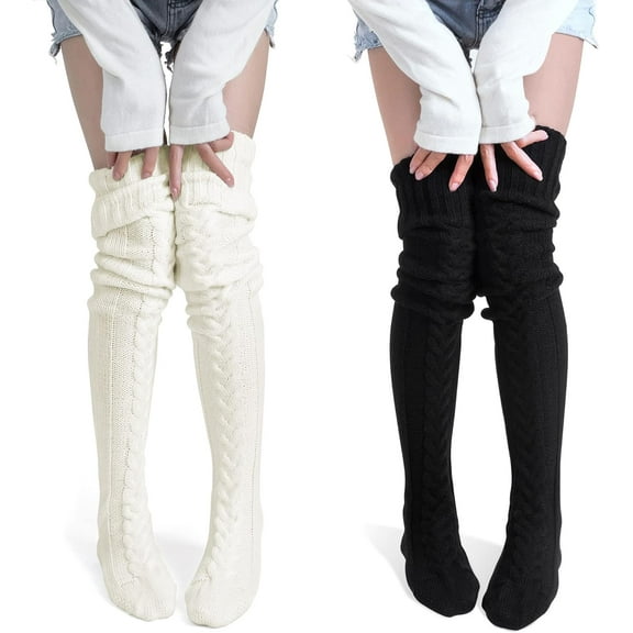 XiaoEn Women's Thigh High Socks Over the Knee Cable Knit Boot Socks, Long Warm Fashion Leg Warmers Winter