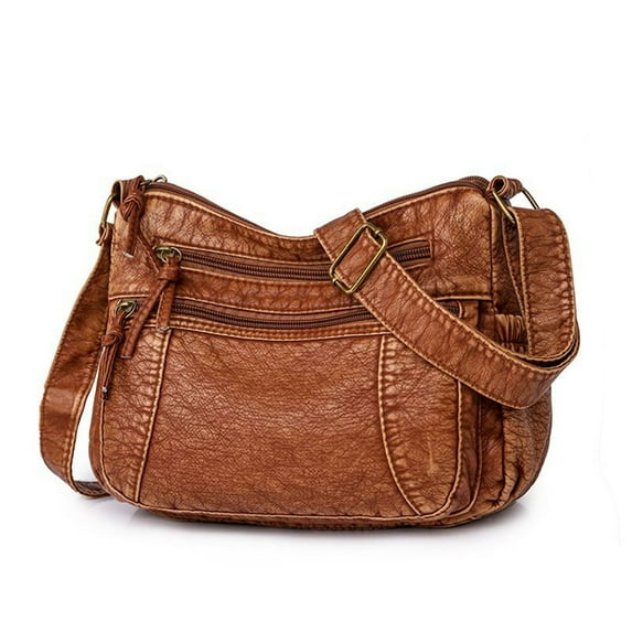 Xiaocao Fashion Multi-Pocket PU Shoulder Bag - Splashproof Tote Tote Bag,Compact Purse for Everyday Matching,Brown